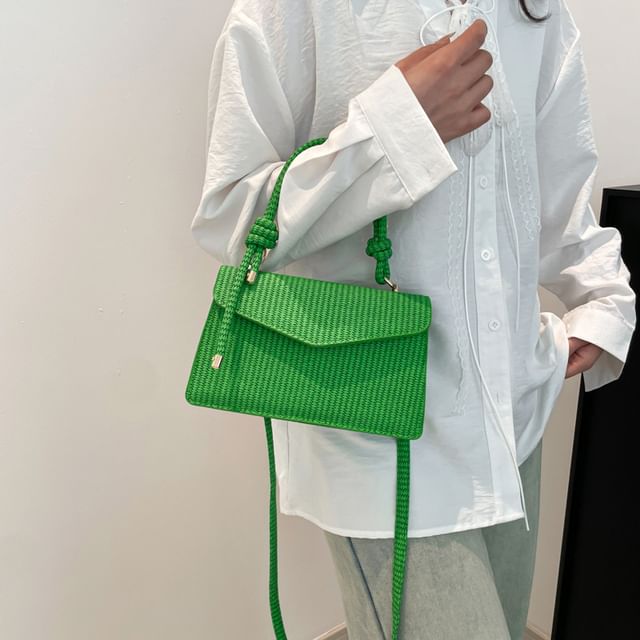 Mulgam-Top Handle Plain Flap Crossbody Bag