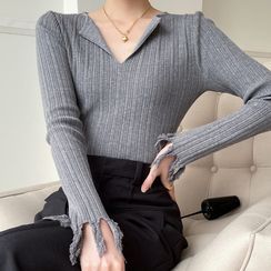 YUNBO - Knotted Ribbed Knit Crop Tube Top