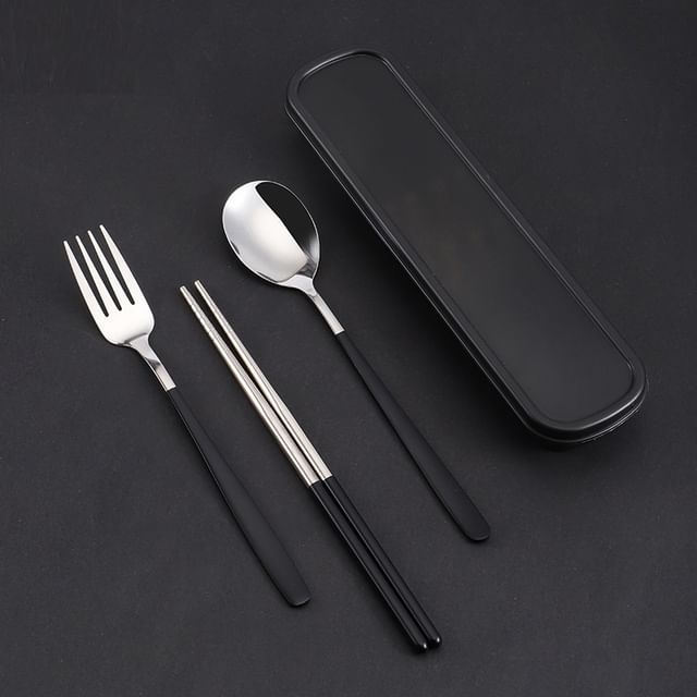 SIMBLER-Stainless Steel Chopsticks Fork Spoon Case Set