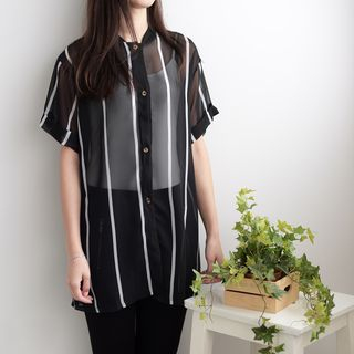QZ Lady Striped Sheer Long Shirt | YesStyle