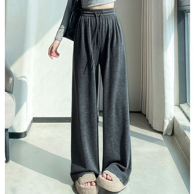 Woohan-High Waist Plain Wide Leg Pants Various Designs