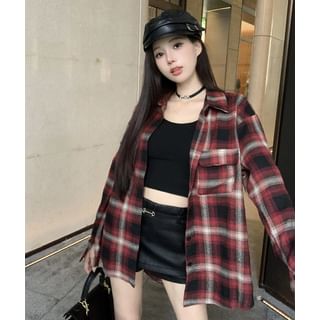 Alfie Faux-Leather Loose-Fit Jacket / Faux-Leather Skort / Long-Sleeve Plaid Shirt / Cropped Tank Top Sale