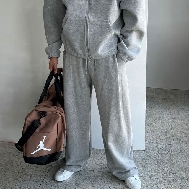 Okwano-Drawstring Waist Plain Straight Leg Sweatshirt