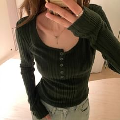 Long Sleeve Henley Neck Plain T-Shirt