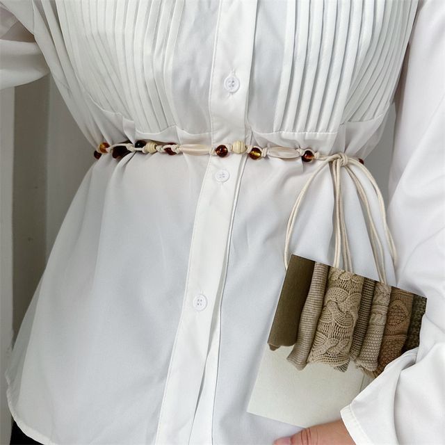 Rofuka-Beads Accented Fabric String Belt