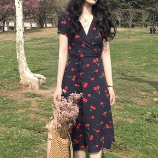 cherry print midi dress