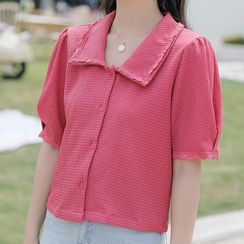 Hello Lucy - Short-Sleeve Lace Trim Shirt