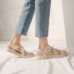 Wifky - Buckled Cross-Strap Slide Sandals Wifky - Buckled Cross-Strap Slide Sandals