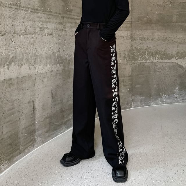 green emerald velvet dress Hand-Embroidered Wide Leg High-Waist Pants main image 1