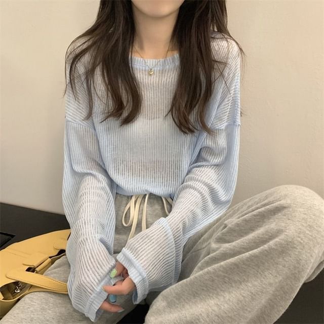 Sisyphi-Long-Sleeve Round Neck Plain Ribbed Tee