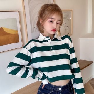 long sleeve cropped polo shirt