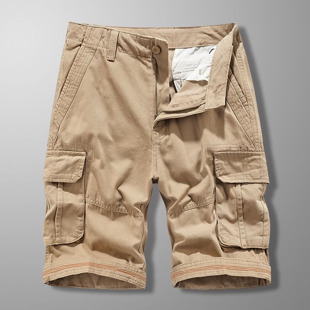 Lefitt-Mid Rise Plain Cargo Shorts