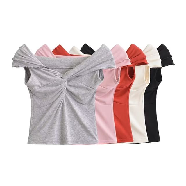 Ulark-Cap-Sleeve Twist Crop Slim Fit Top