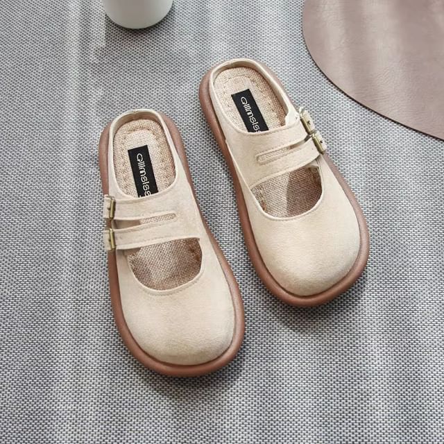 Freesia-Plain Buckled Mules