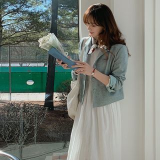 LEELIN-Button-Up Tweed Cropped Jacket