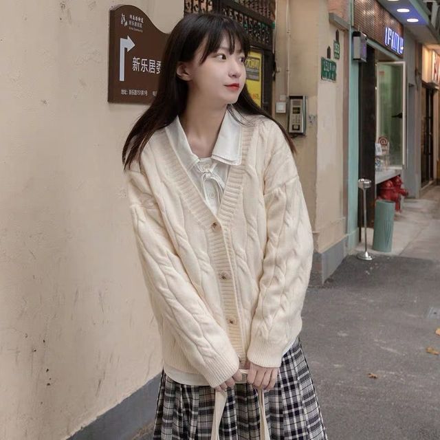 PANDAGO-V-Neck Plain Cardigan