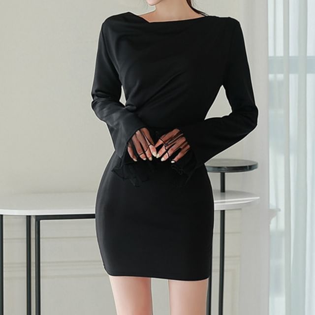 knee length dresses for ladies Raven Open Back Long Sleeve Mini Dress  American Threads Boutique Navy / M