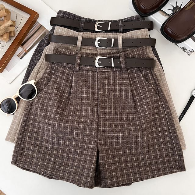 DIYI-High Waist Plaid Shorts