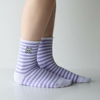 Alpha Collection Chiikawa Embroideried Striped Socks Lilac Sale