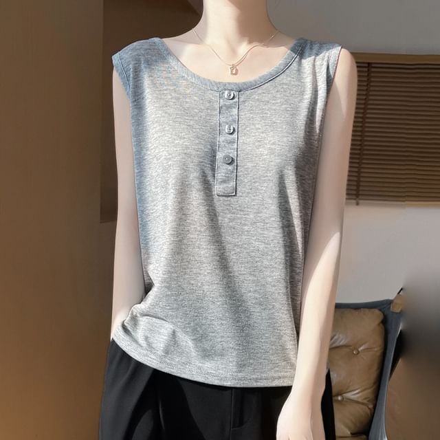 Weelop-Henley Plain Tank Top