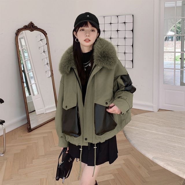 QUAIN - Faux Fur Hooded Cargo Jacket | YesStyle