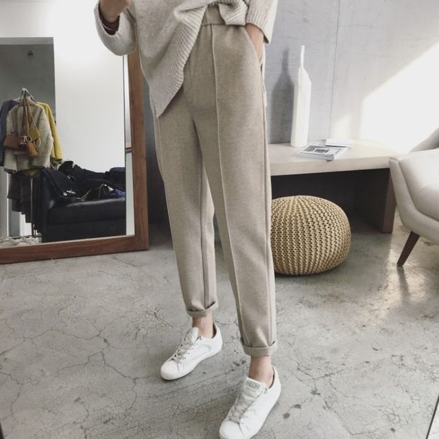 Odestra-High Waist Plain Tapered Pants