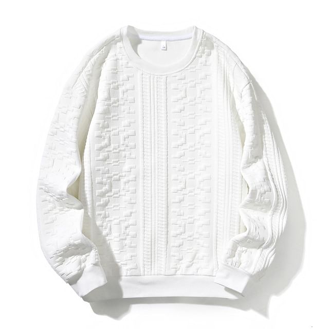Stone Leo-Crew Neck Plain Embossed Sweatshirt