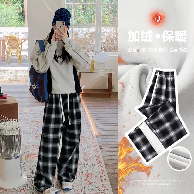 Denimot-Drawstring Waist Plaid Wide Leg Pants Various Designs