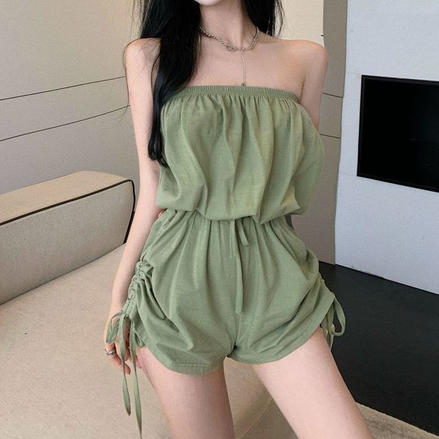 strapless drawstring romper