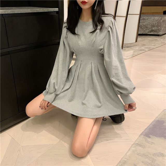 KONGER-Lantern-Sleeve Mini A-Line Dress