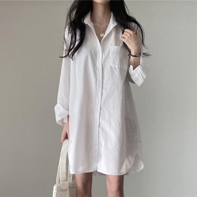 plain shirt dress Turn Down Collar Button Up Pleated Solid Cotton Shirt Dress Short Sleeve  Women Plain Vintage Knee Length Dresses at Amazon Women's Clothing store
