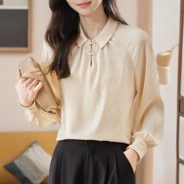 Dragan Pulse-Long Sleeve Collared Plain Blouse