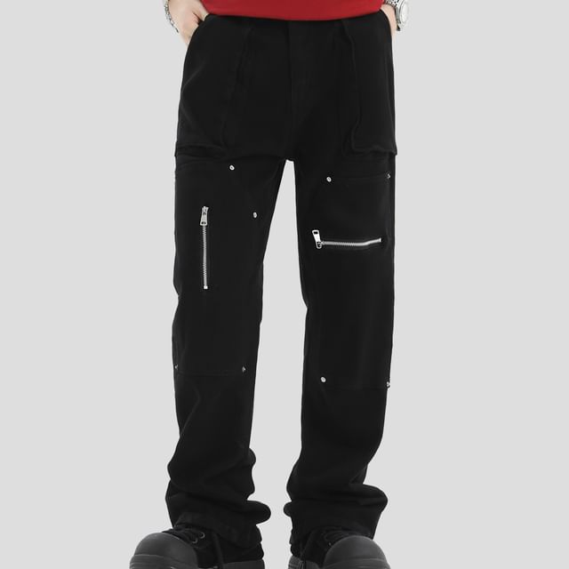 INStudio-High Waist Loose Fit Cargo Jeans