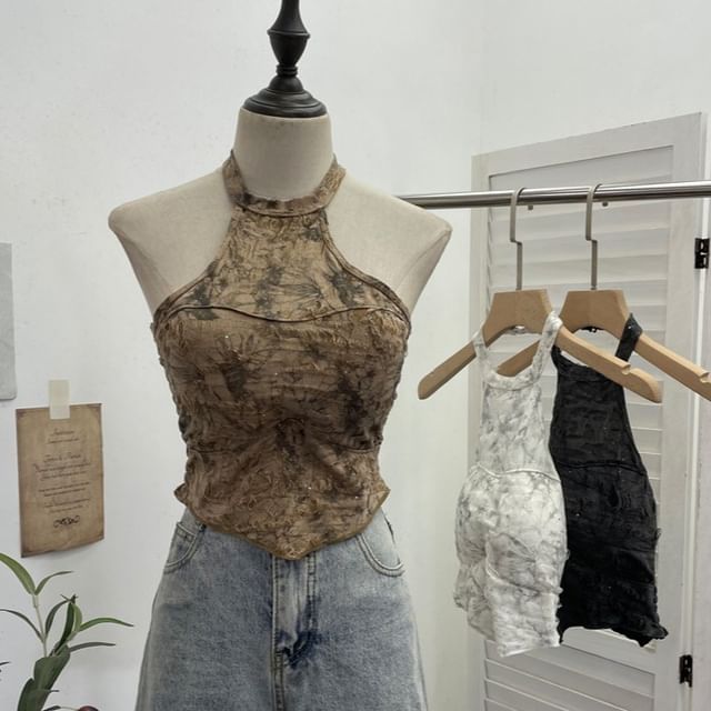 Allinya-Halter Tie Dye Distressed Top