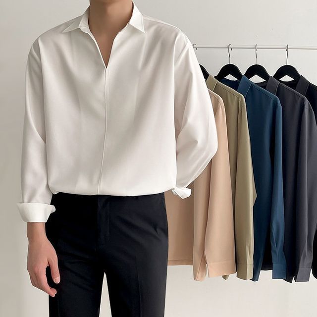 MRCYC - Open-Collar Buttonless Shirt | YesStyle