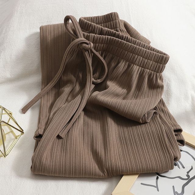 Cloud Nine-High Waist Plain Drawstring Wide Leg Pants Various Designs