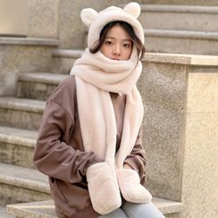 MISHORE - Chenille Bear Ear Hooded Scarf MISHORE - Chenille Bear Ear Hooded Scarf