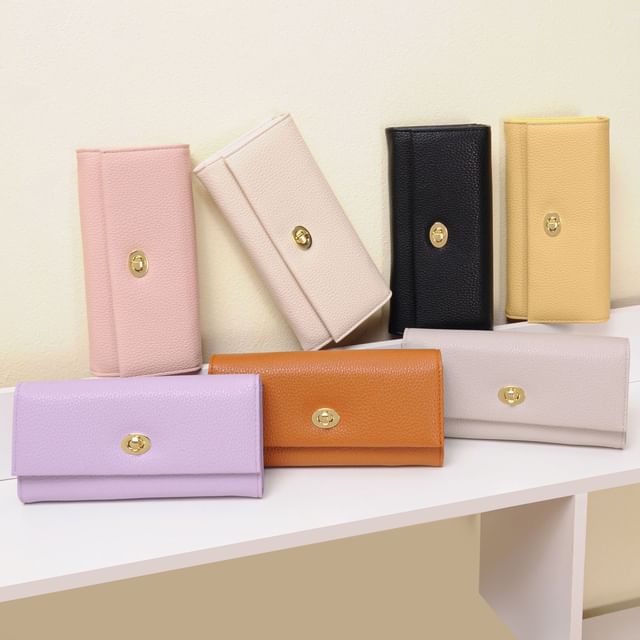 tablarosa-Plain Faux Leather Long Wallet