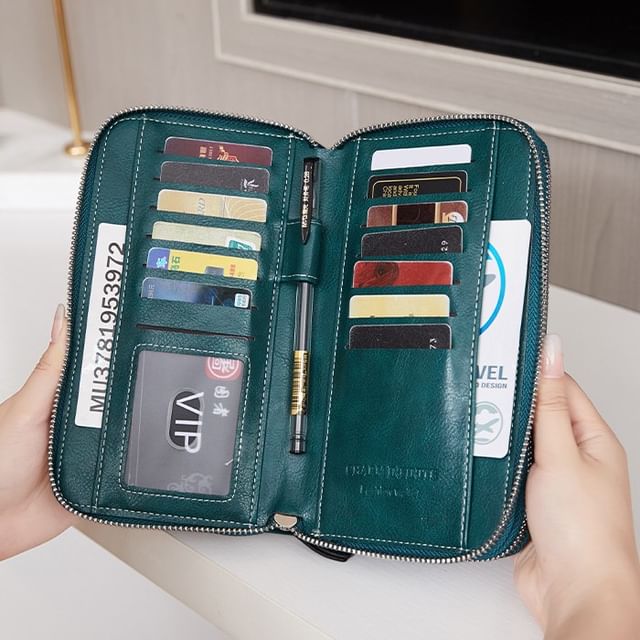 tablarosa-Plain Faux Leather Long Wallet