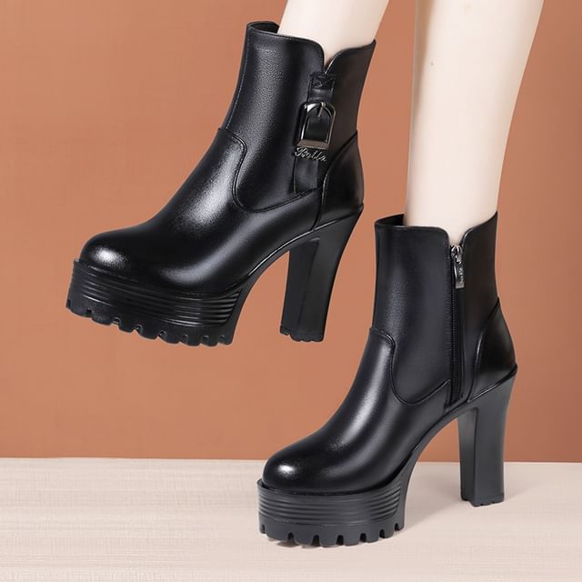 Freesia-Platform Buckled Zip Block Heel Short Boots