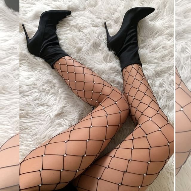 Doowex-Rhinestone Fishnet Tights