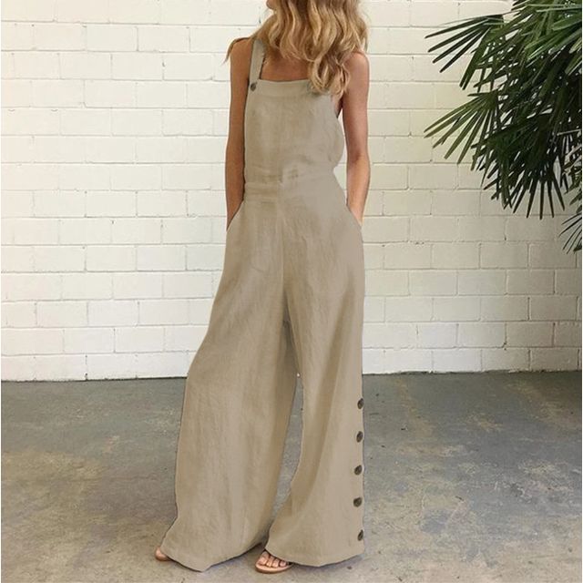 Bolgivy-Spaghetti Strap Plain Wide Leg Jumpsuit