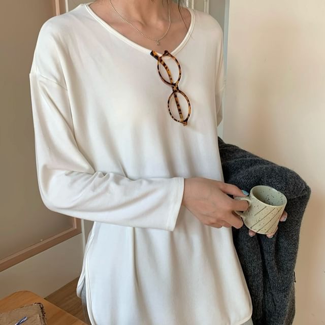 Beem-Long-Sleeve Plain Slit Tee