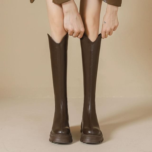 Anjay-Faux Leather Platform Tall Boots