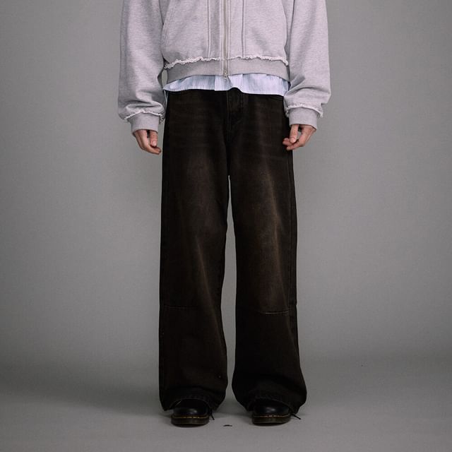 Omozando-High Waist Washed Wide Leg Jeans