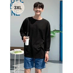 JOGUNSHOP - Drop-Shoulder Letter-Patched T-Shirt JOGUNSHOP - Drop-Shoulder Letter-Patched T-Shirt
