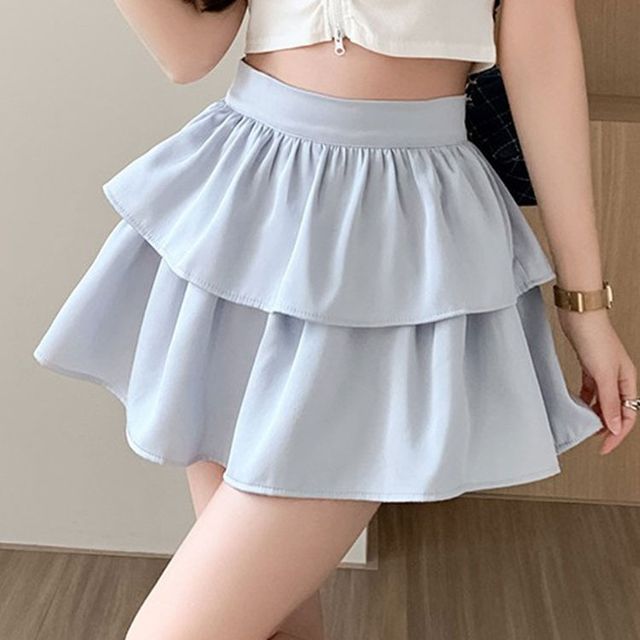 Cloud Nine-High Rise Plain Layered Mini A-Line Skirt