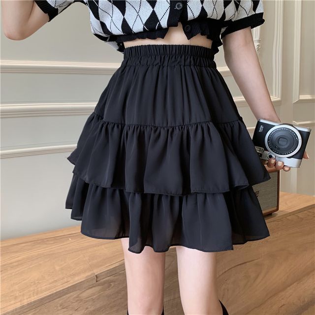 Yohana - High Waist Plain Tiered Mini Skirt | YesStyle Yohana - High Waist Plain Tiered Mini Skirt | YesStyle