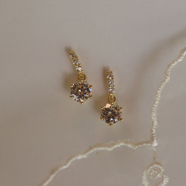 Hansha-Rhinestone Sterling Silver Dangle Earring