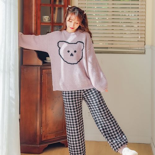 Ciambella - Couple Matching Pajama Set: Teddy Bear Print Top + Pants